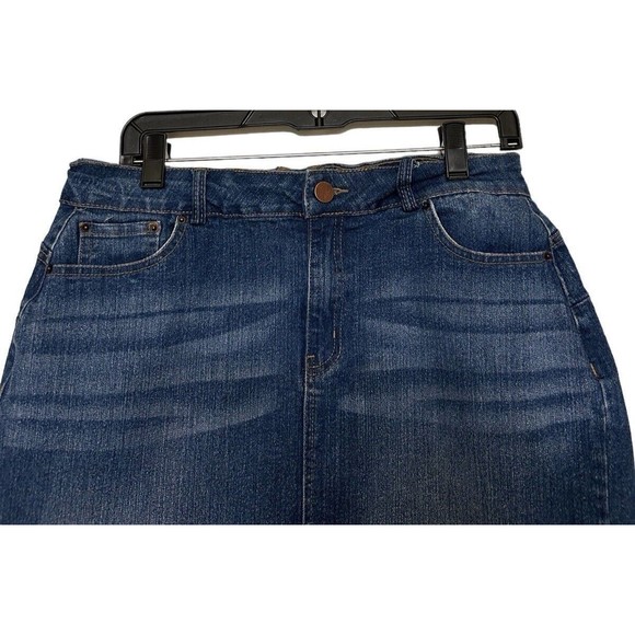 LABIJOU Womens Blue Denim Dark Wash knee length Pencil Raw Hem Skirt Plus 1X - Picture 2 of 8